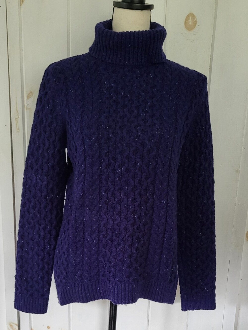 Cable Knit Chunky Cotton Wool Blend Turtleneck Sweater